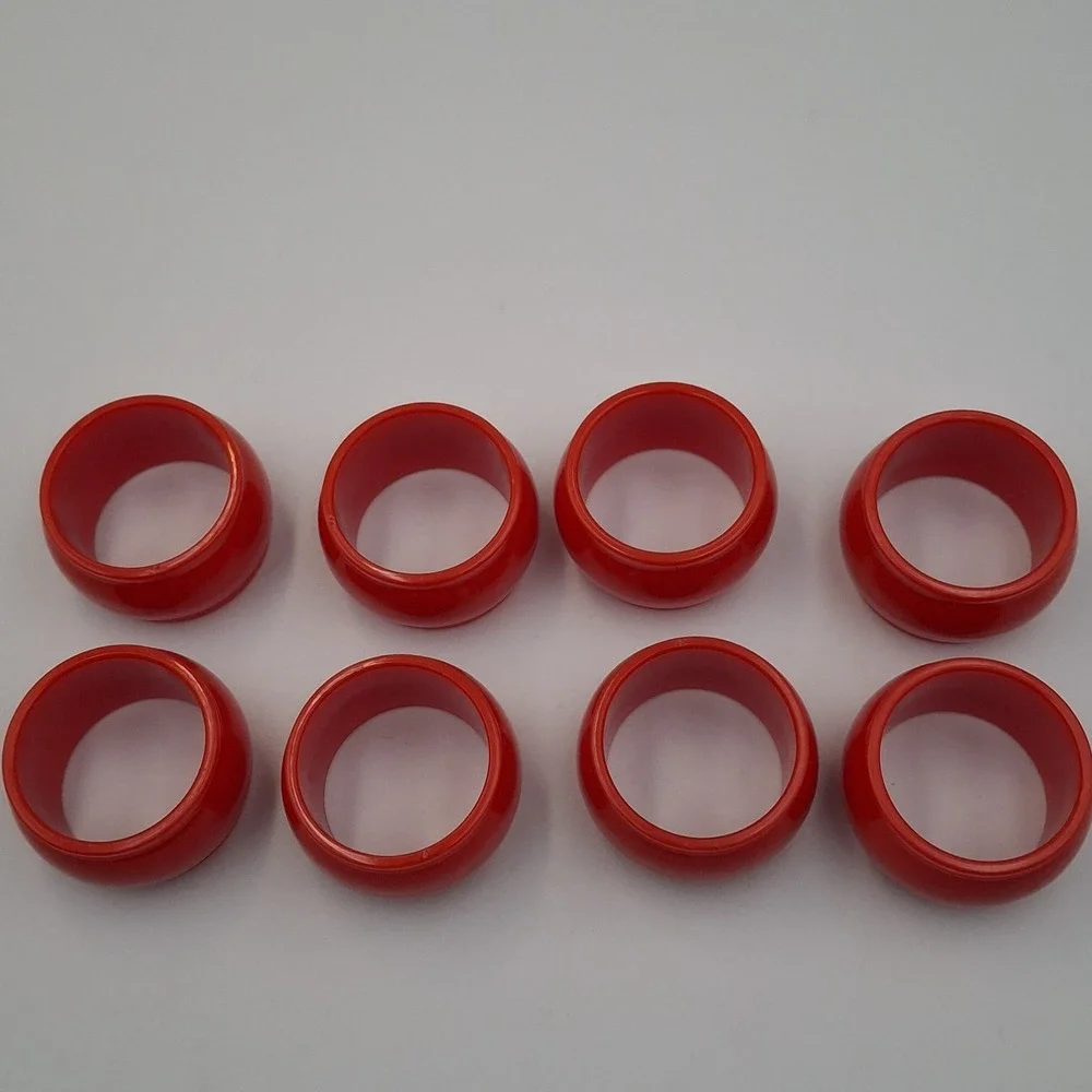 Vintage Set of 8 Red Napkin Rings Round Lucite Acrylic‎ Mid-Century Table Decor